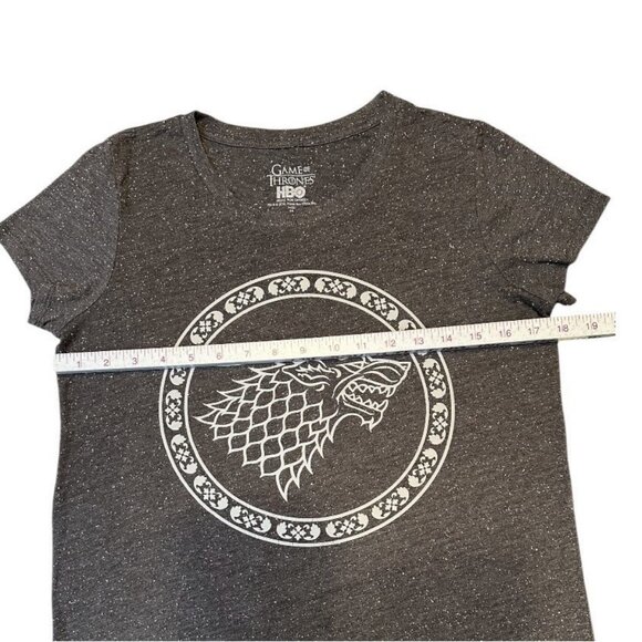 Game Of Thrones STARK HBO Womens T Shirt 2 Sided Gray Flecked Cap Sleeves Sz MED - Picture 5 of 7